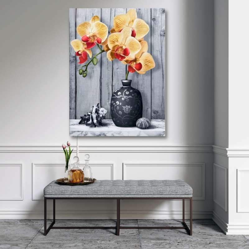 5D Diamond Painting Gelbe Orchidee in der Vase - Unique-Diamond