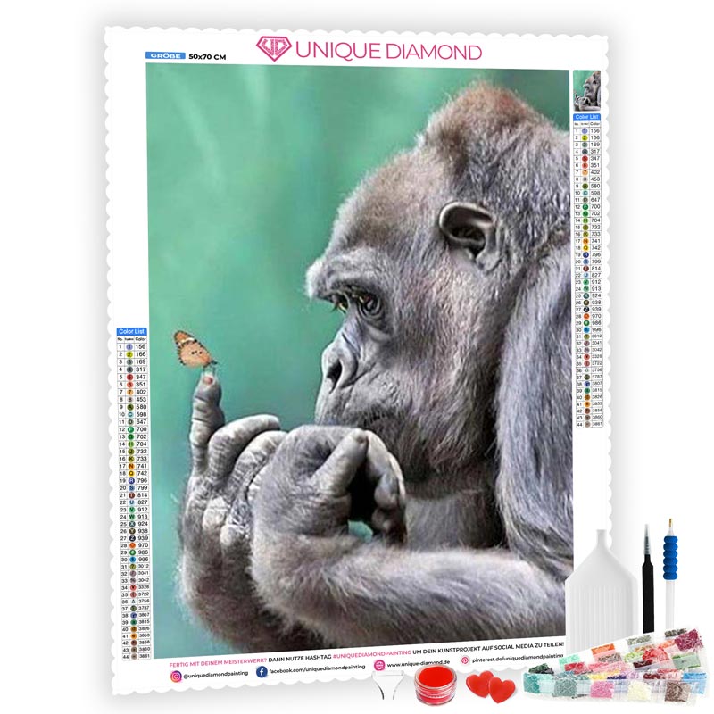 5D Diamond Painting Gorilla mit Schmetterling - Unique-Diamond