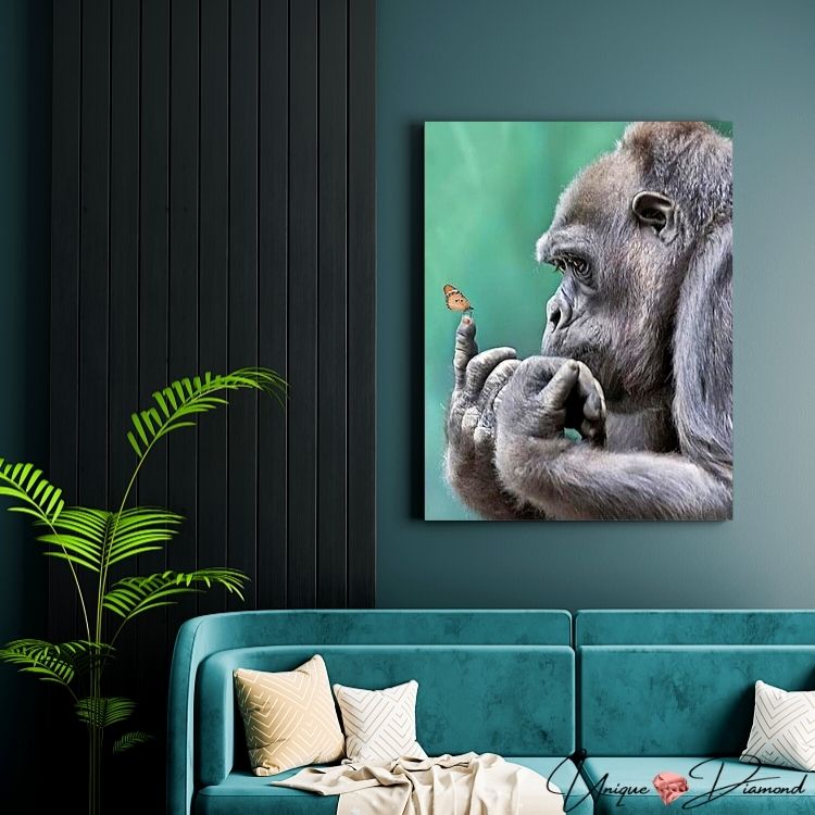 5D Diamond Painting Gorilla mit Schmetterling - Unique-Diamond