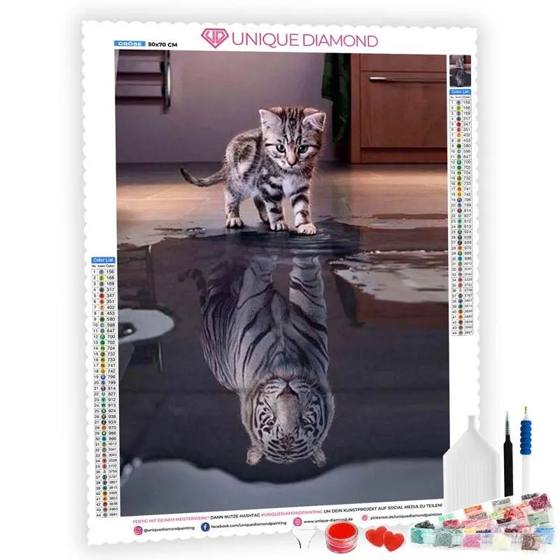 5D Diamond Painting graue Katze & Tiger - Unique-Diamond