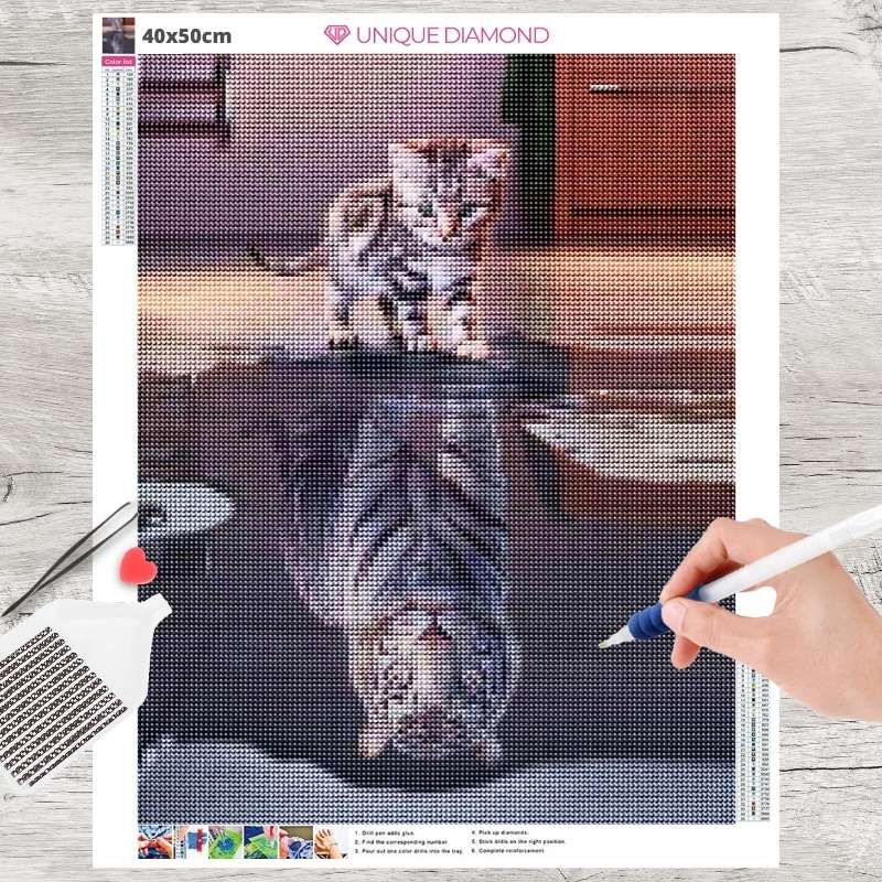 5D Diamond Painting graue Katze & Tiger - Unique-Diamond