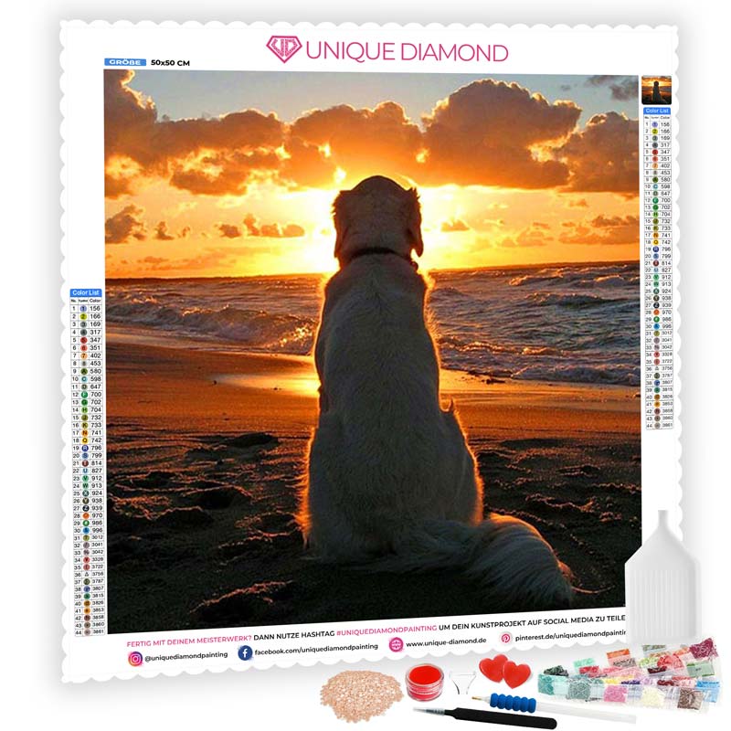 5D Diamond Painting Hund beim Sonnenuntergang - Unique-Diamond