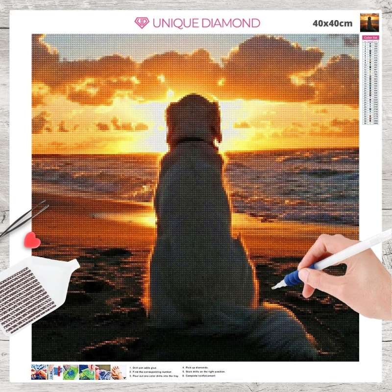 5D Diamond Painting Hund beim Sonnenuntergang - Unique-Diamond