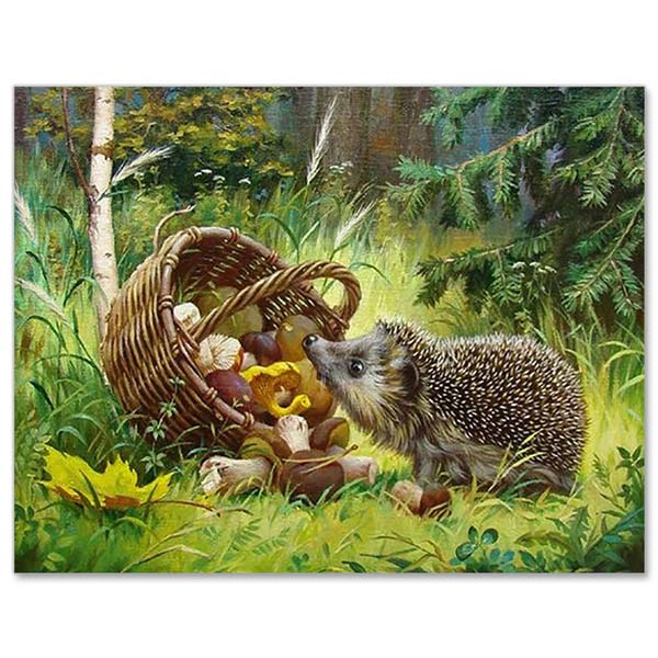 5D Diamond Painting Igel mit Pilzen - Unique-Diamond