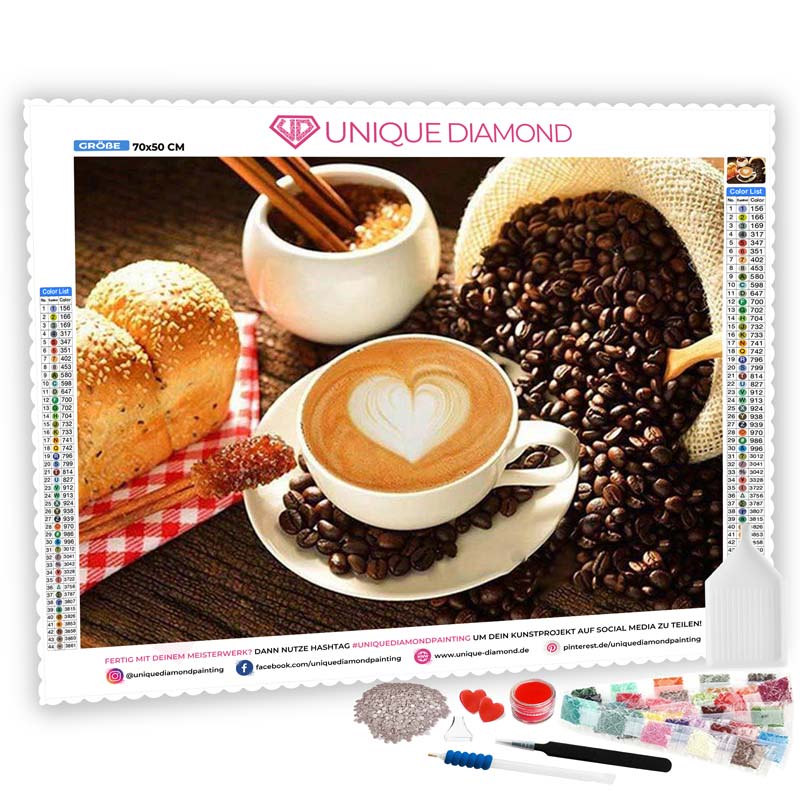 5D Diamond Painting Kaffee mit Herz - Unique-Diamond