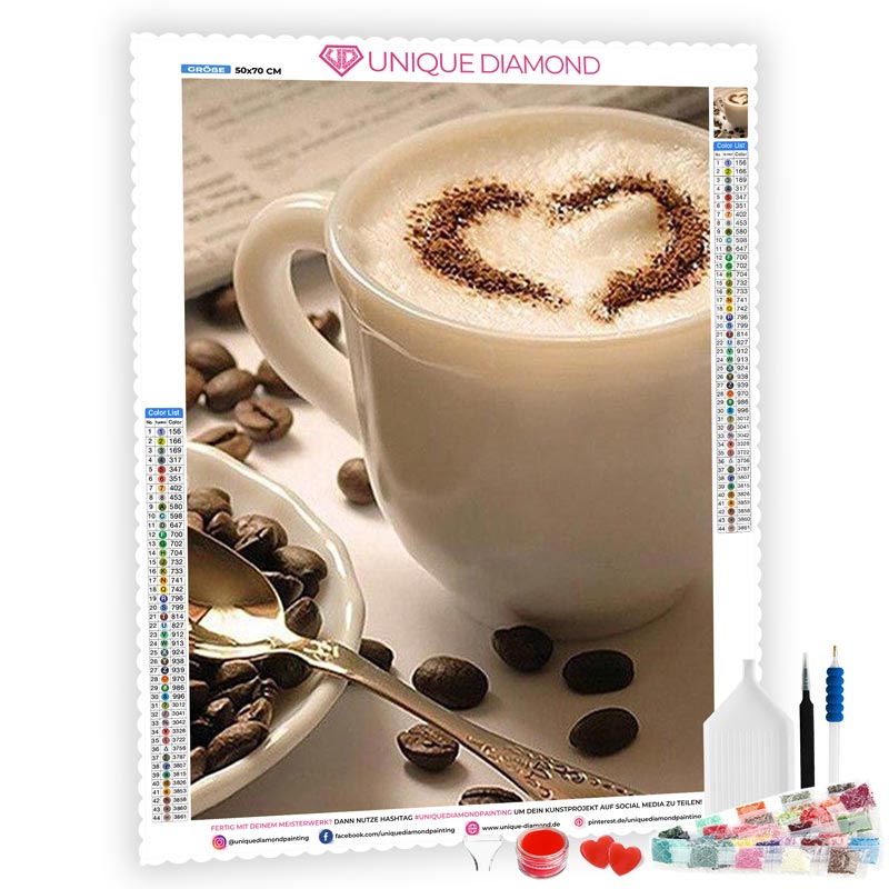 5D Diamond Painting Kaffeetasse mit Herz - Unique-Diamond