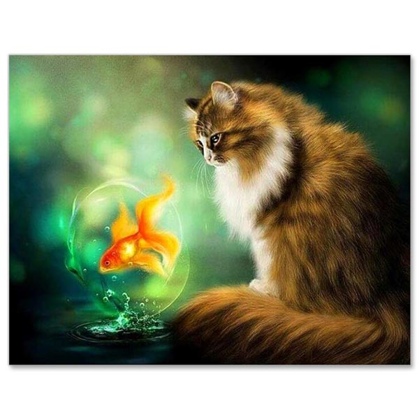 5D Diamond Painting Katze Goldfisch - Unique-Diamond
