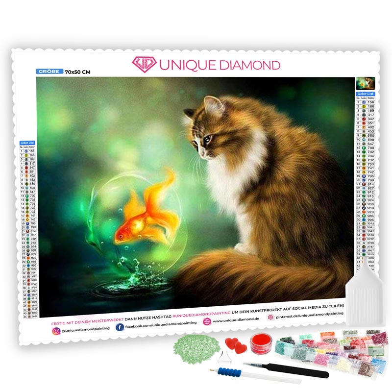 5D Diamond Painting Katze Goldfisch - Unique-Diamond