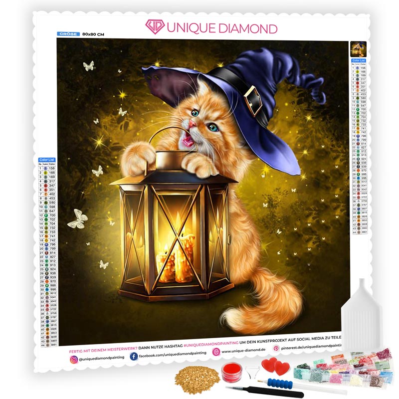 5D Diamond Painting Katze mit Kerzenleuchte - Unique-Diamond