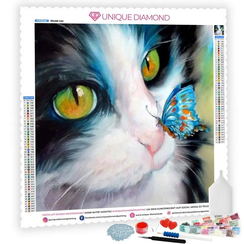 5D Diamond Painting Katze mit Schmetterling - Unique-Diamond