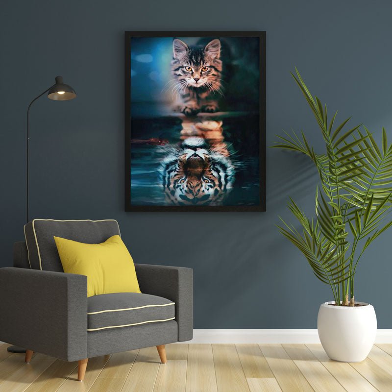 5D Diamond Painting Katze und Tiger Reflexion - Unique-Diamond