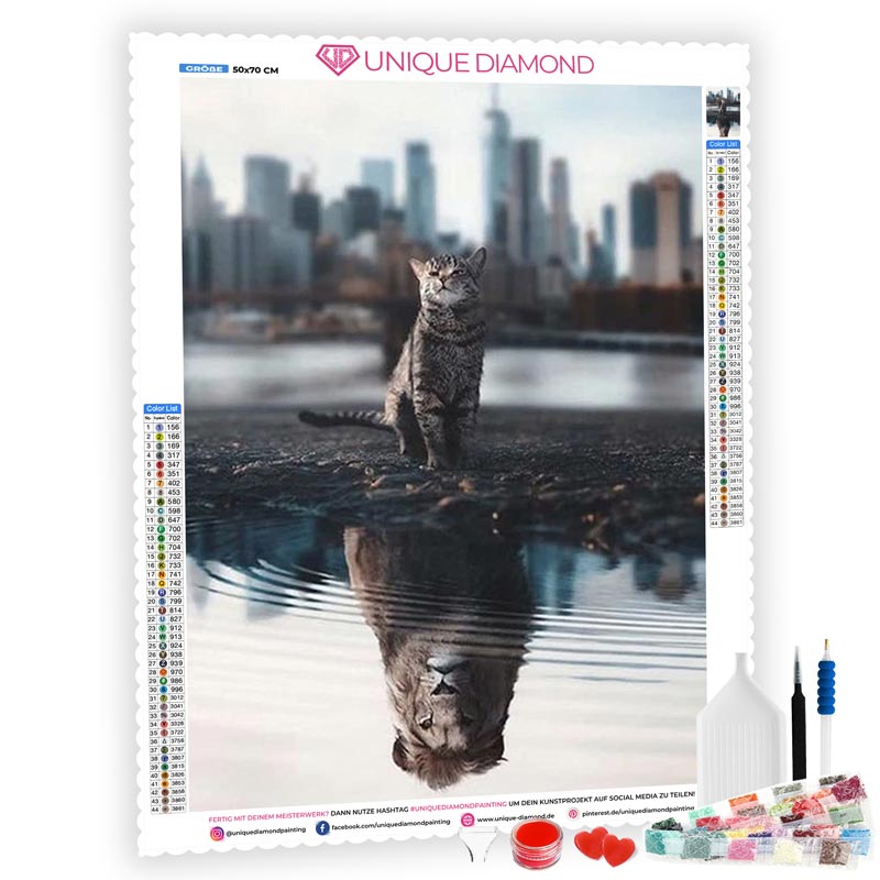 5D Diamond Painting Katze zu Löwe Reflexion - Unique-Diamond