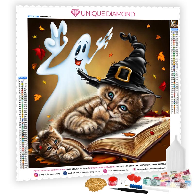5D Diamond Painting Katzen mit Buch - Unique-Diamond