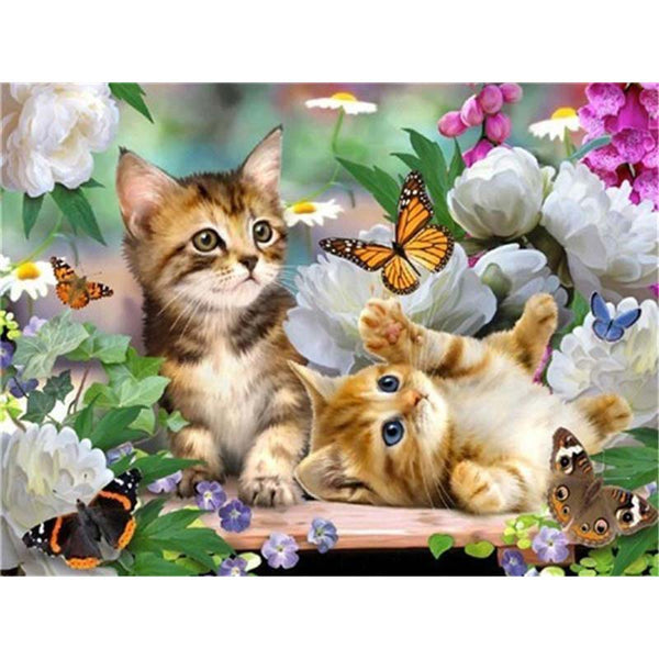 5D Diamond Painting Katzen mit Schmetterlingen - Unique-Diamond