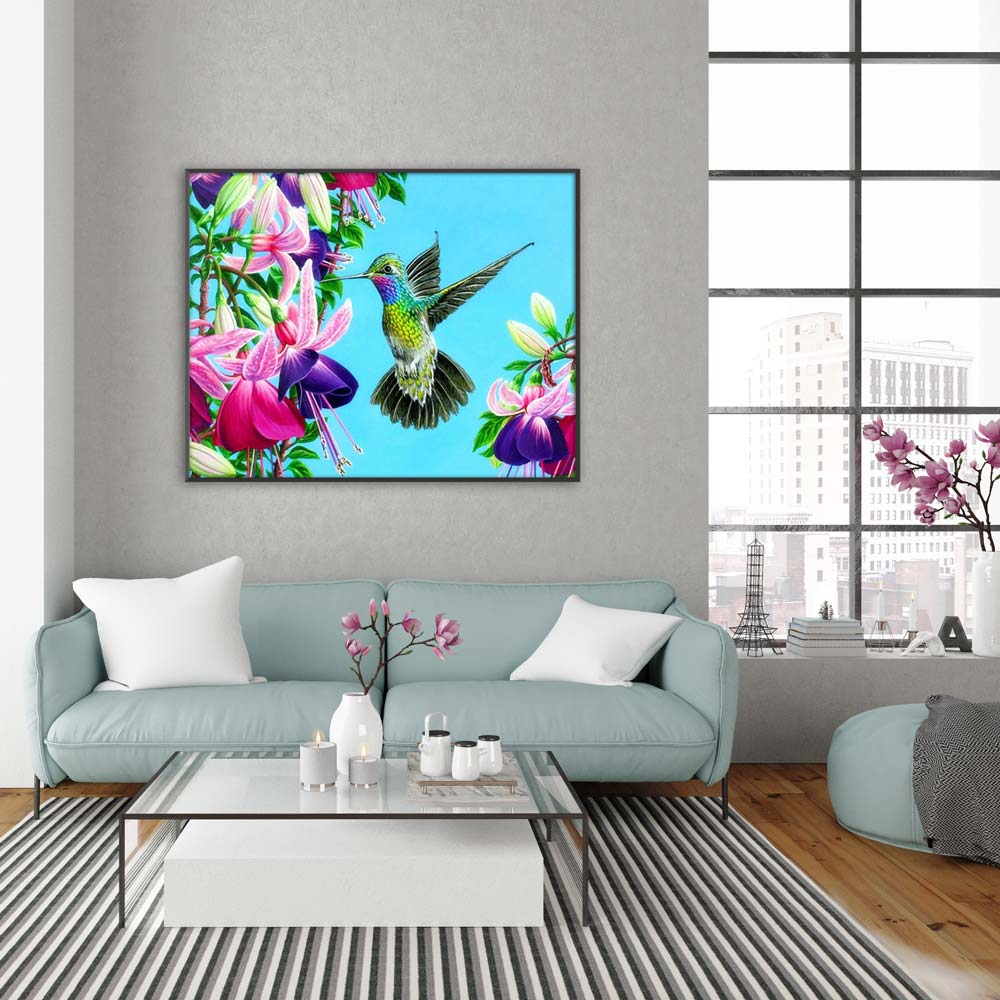 5D Diamond Painting Kolibri mit Blumen - Unique-Diamond