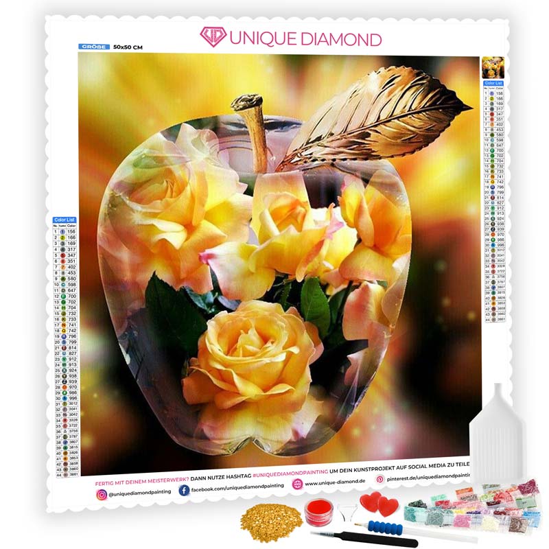 5D Diamond Painting Kristallapfel mit gelben Rosen - Unique-Diamond