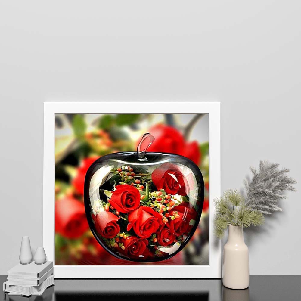 5D Diamond Painting Kristallapfel mit roten Rosen - Unique-Diamond