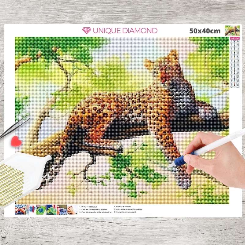 5D Diamond Painting Leopard auf dem Baum - Unique-Diamond