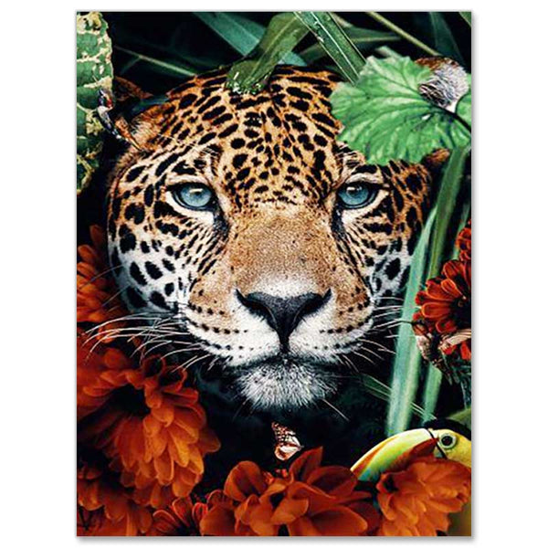 5D Diamond Painting Leopard in Blumen - Unique-Diamond