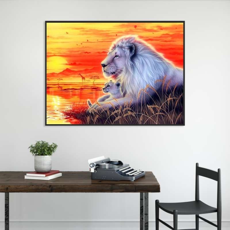5D Diamond Painting Löwe mit Baby - Unique-Diamond