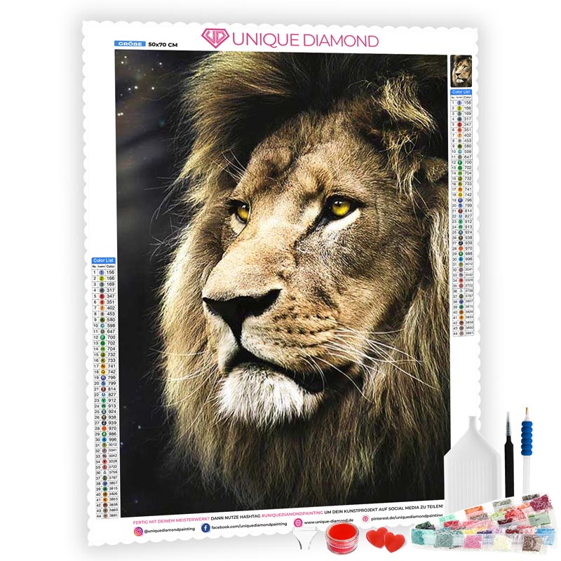 5D Diamond Painting Löwe mit gelben Augen - Unique-Diamond