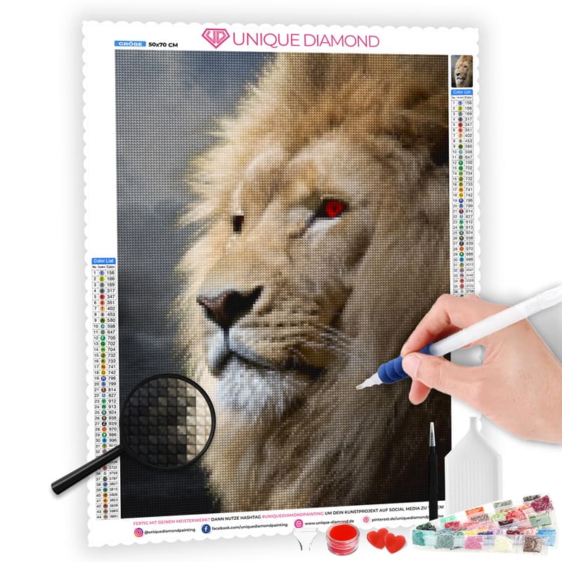 5D Diamond Painting Löwe mit roten Augen - Unique-Diamond