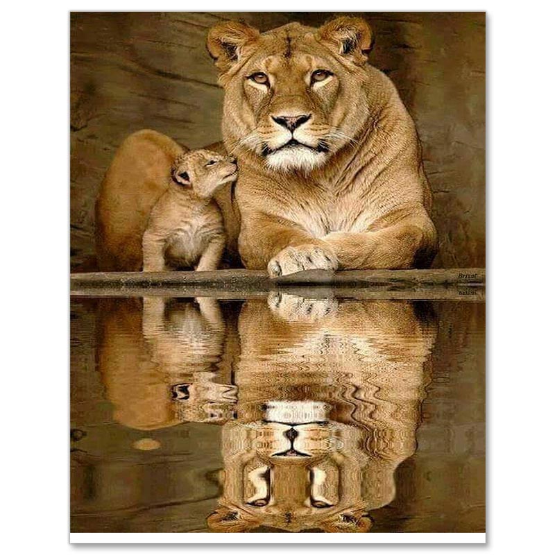 5D Diamond Painting Löwin mit Baby - Unique-Diamond
