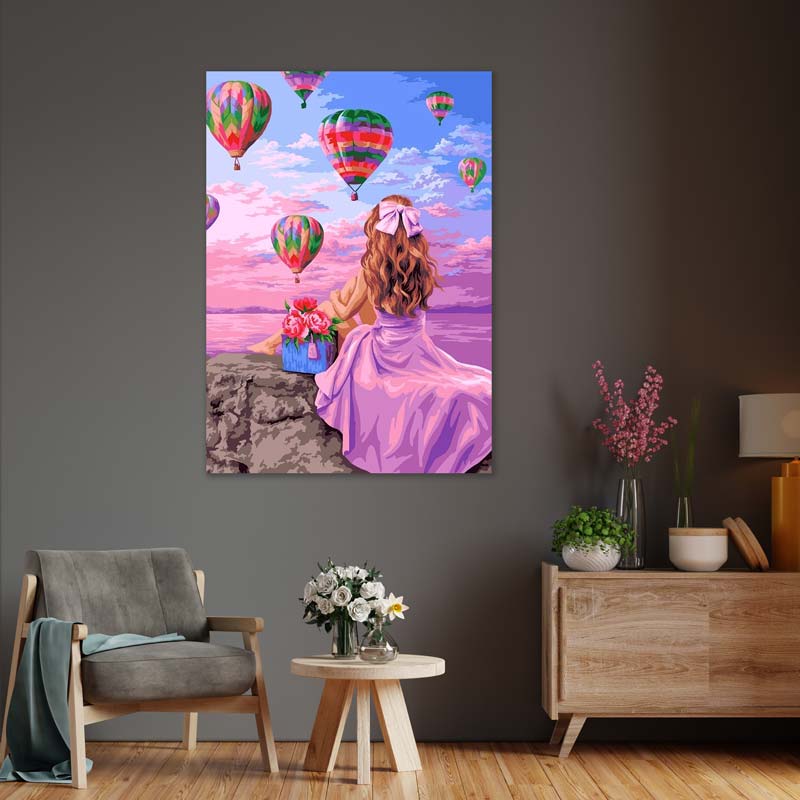 5D Diamond Painting Mädchen mit Heißluftballons - Unique-Diamond