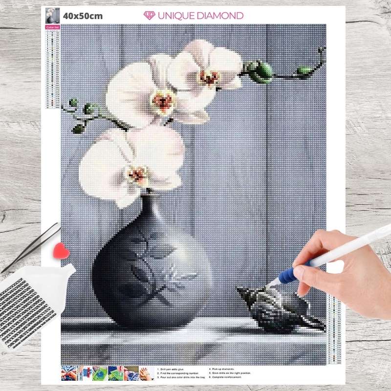 5D Diamond Painting Orchidee in der Vase - Unique-Diamond