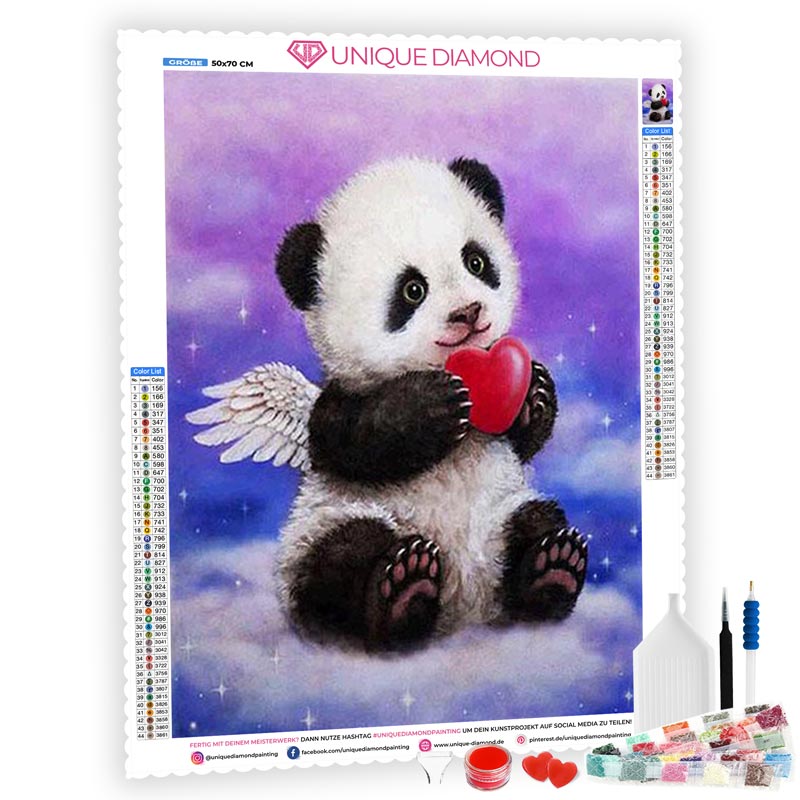 5D Diamond Painting Panda Engel mit Herz - Unique-Diamond