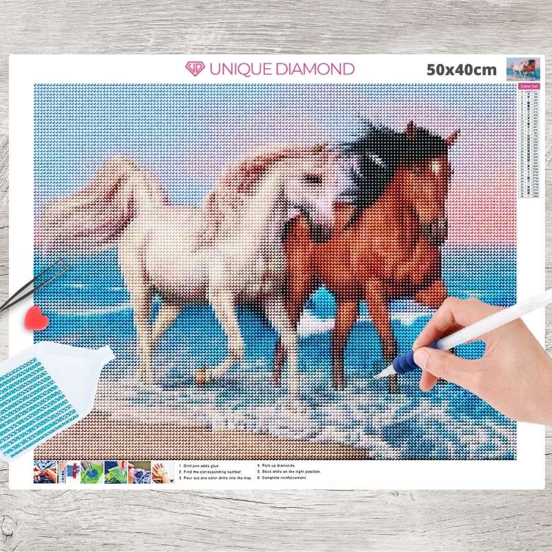 5D Diamond Painting Pferde am Strand - Unique-Diamond
