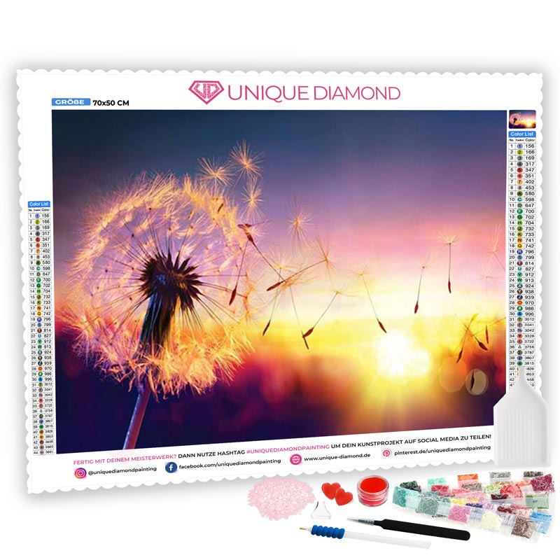 5D Diamond Painting Pusteblume bei Sonnenuntergang - Unique-Diamond