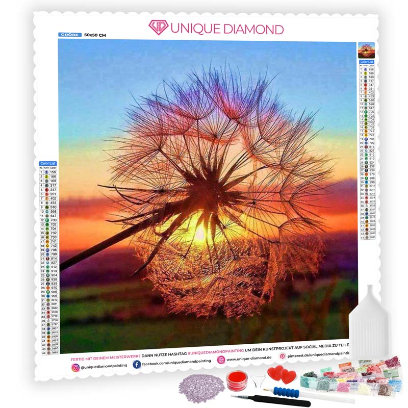 5D Diamond Painting Pusteblume bei Sonnenuntergang - Unique-Diamond