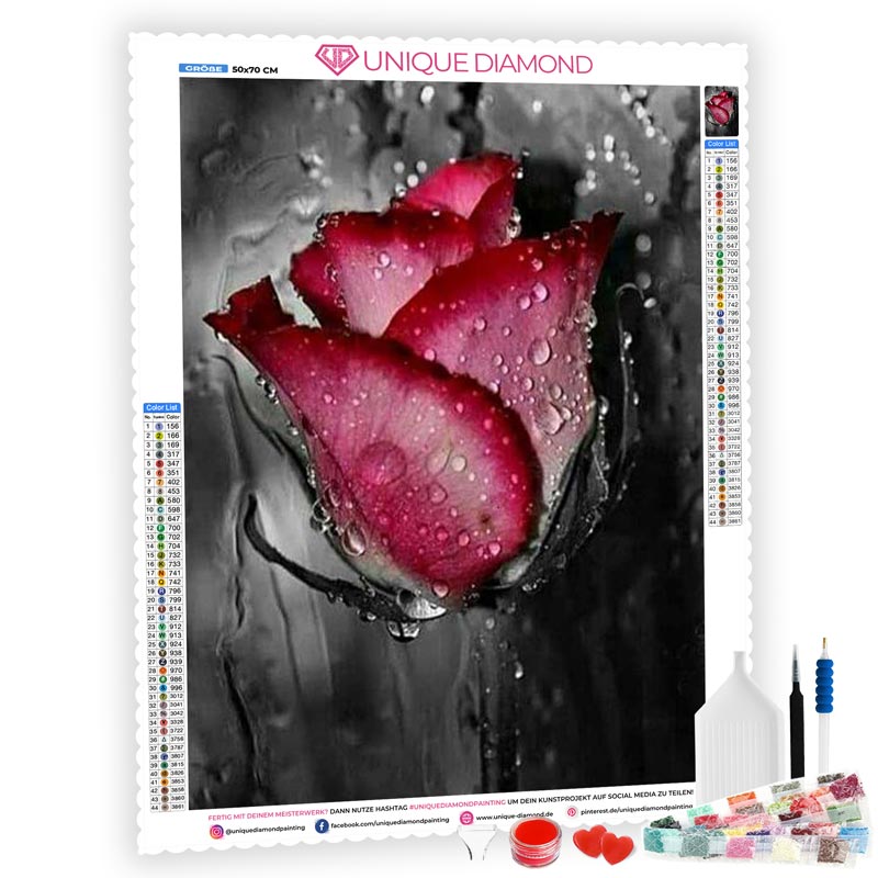 5D Diamond Painting Rose mit Wasserspritzer - Unique-Diamond