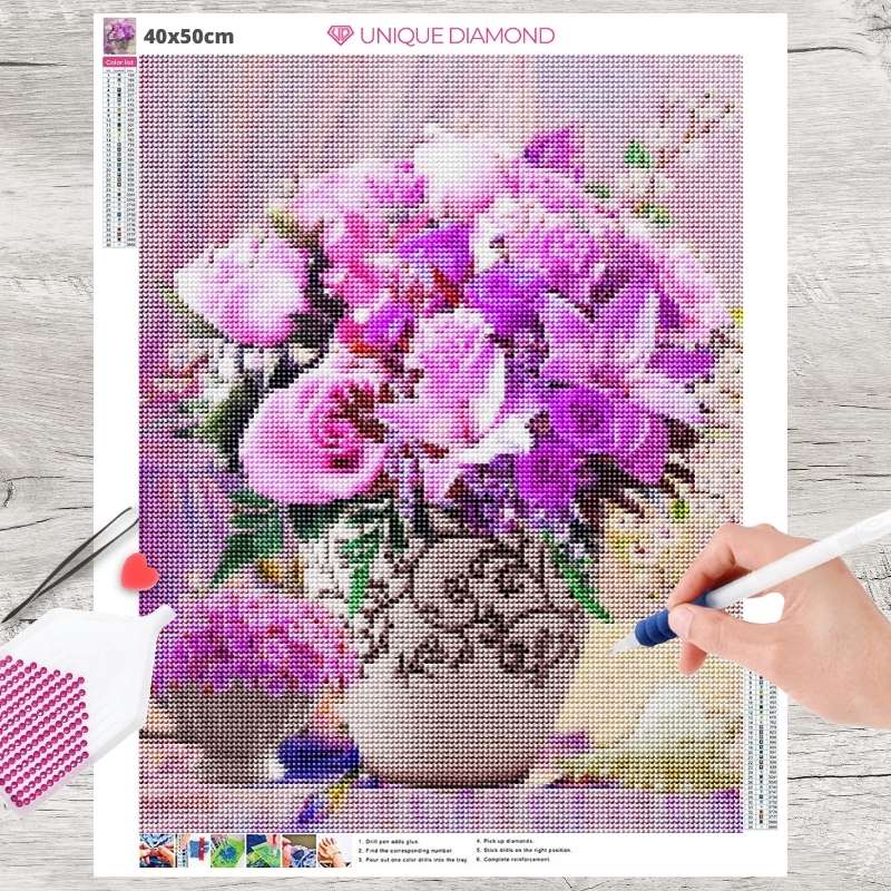 5D Diamond Painting Rosen und Lilien Blumenstrauß - Unique-Diamond