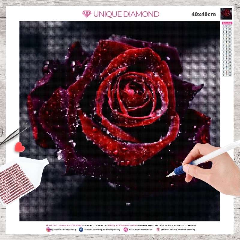 5D Diamond Painting Rote Rose - Unique-Diamond