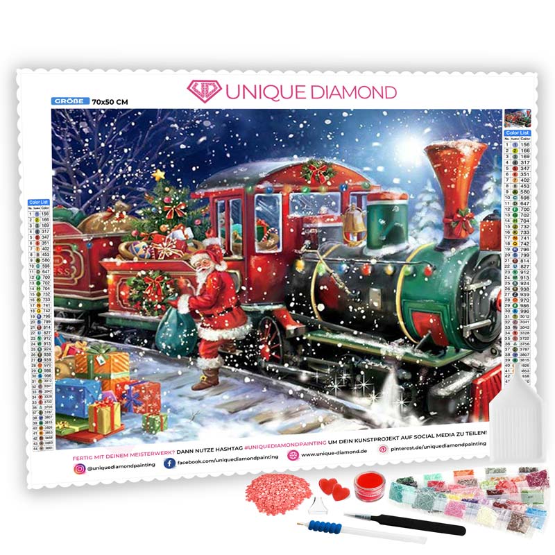 5D Diamond Painting Santa Claus Express Nachtzug - Unique-Diamond