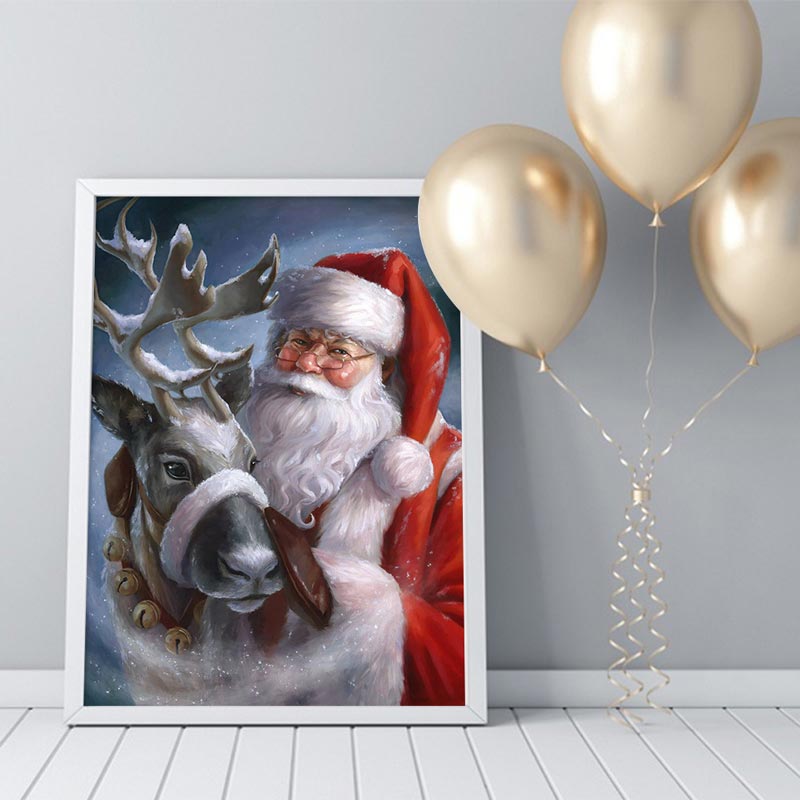 5D Diamond Painting Santa Claus mit Hirsch - Unique-Diamond