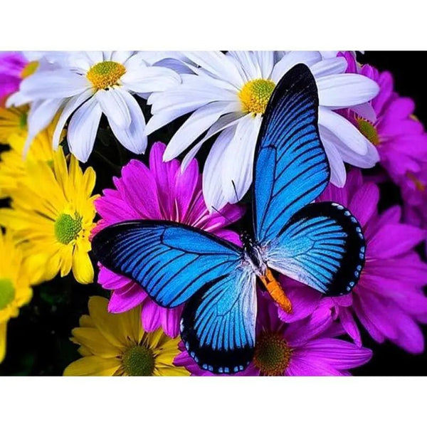 5D Diamond Painting Schmetterling mit Blumen - Unique-Diamond