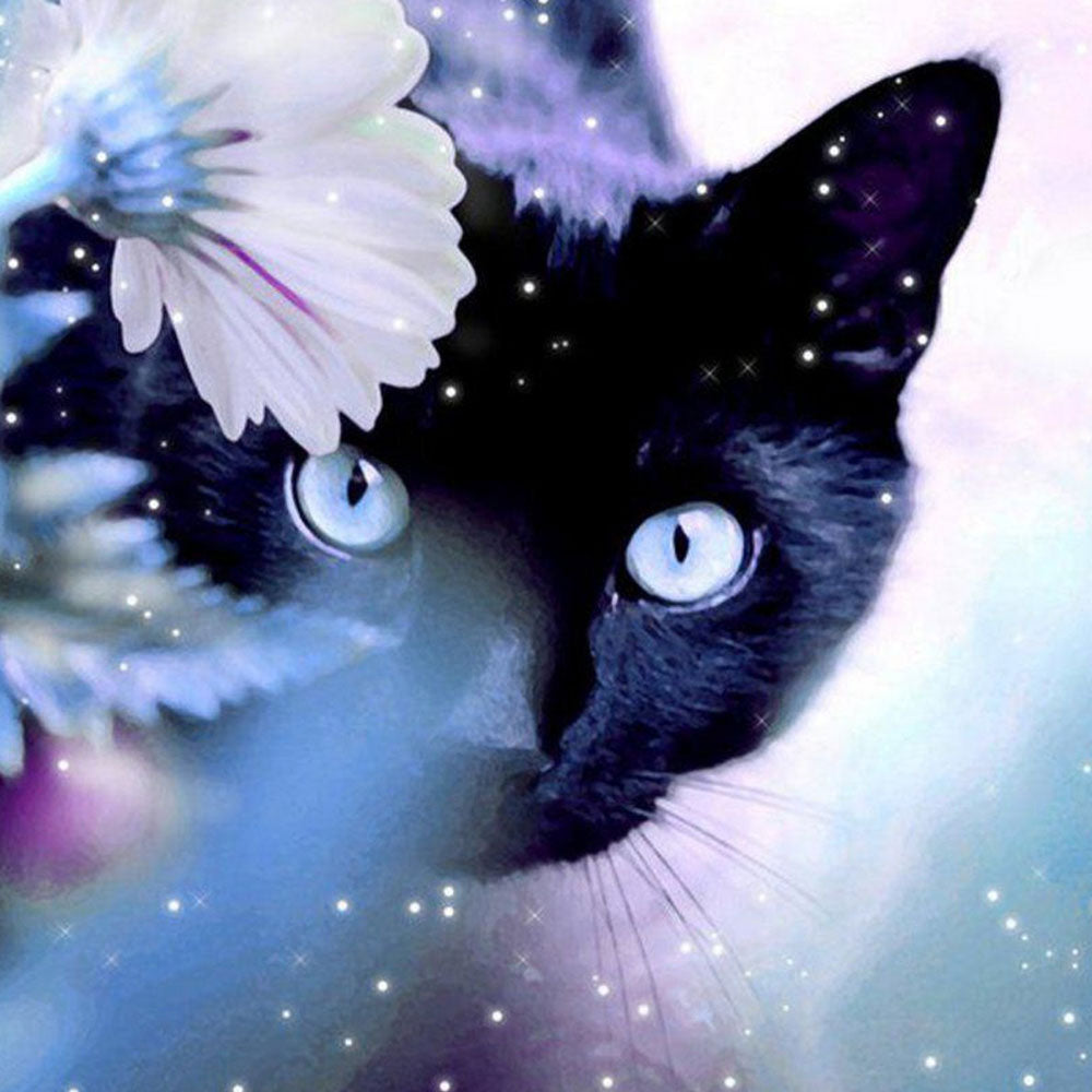 5D Diamond Painting schwarze Katze mit Blumen kaufen