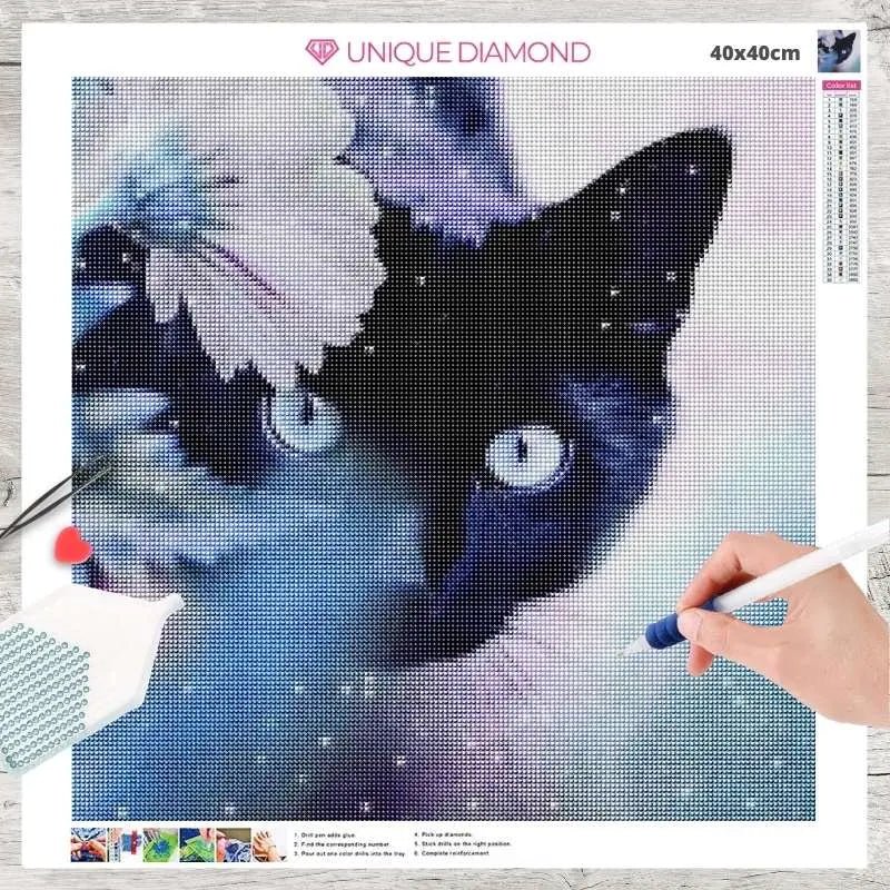 5D Diamond Painting schwarze Katze - Unique-Diamond