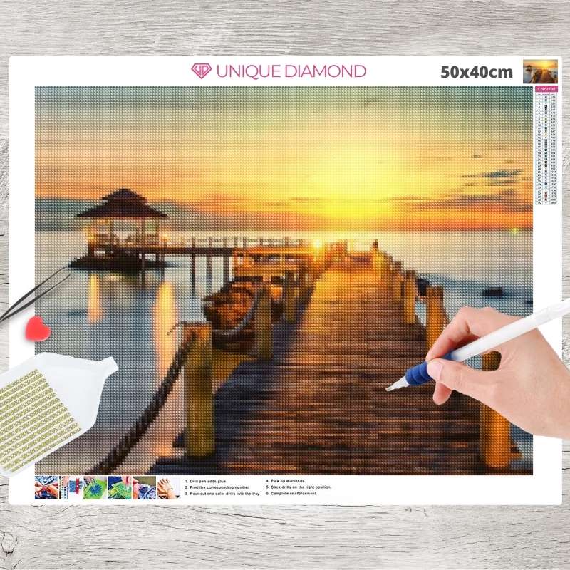 5D Diamond Painting Seebrücke bei Sonnenuntergang - Unique-Diamond