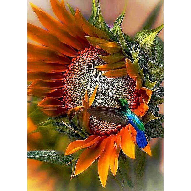 5D Diamond Painting Sonnenblume mit Vogel - Unique-Diamond