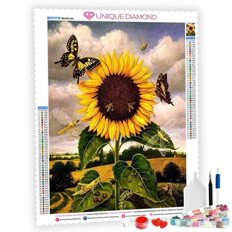 5D Diamond Painting Sonnenblume Schmetterling - Unique-Diamond