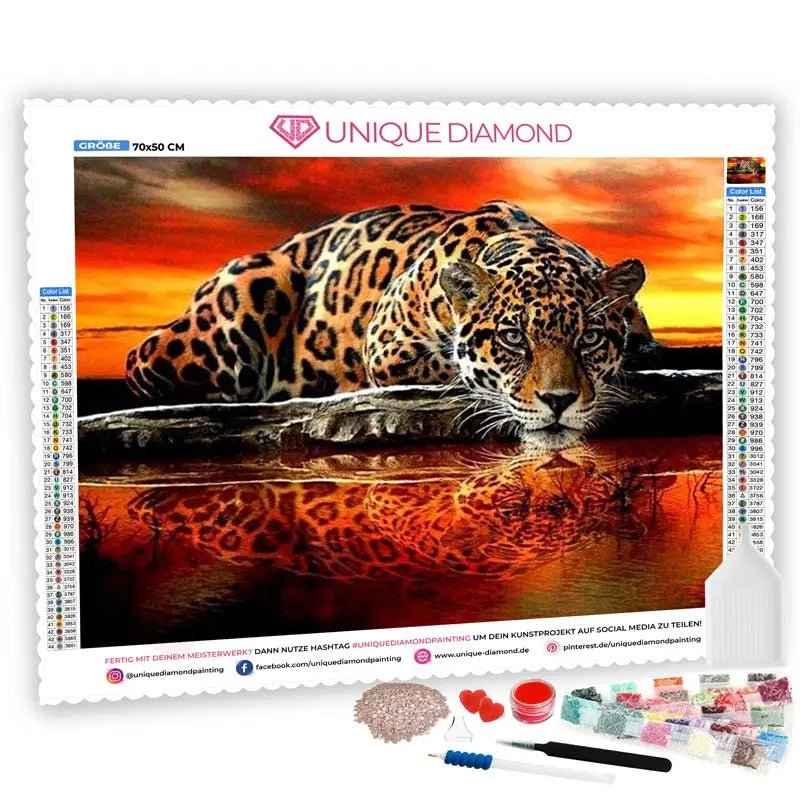5D Diamond Painting Sonnenuntergang Leopard - Unique-Diamond