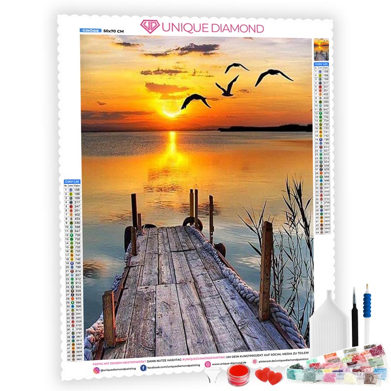 5D Diamond Painting Sonnenuntergang Seeblick - Unique-Diamond