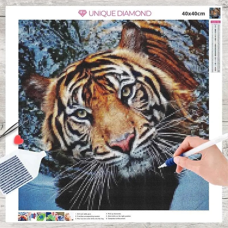 5D Diamond Painting Tiger im Wasser - Unique-Diamond