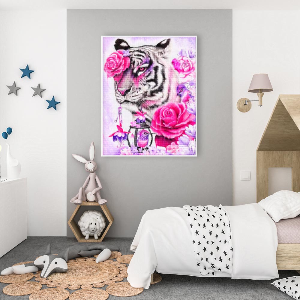 5D Diamond Painting Tiger in Blumen - Unique-Diamond