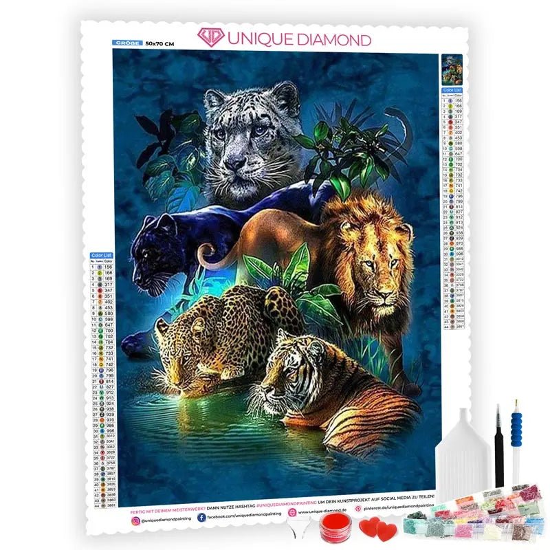 5D Diamond Painting Tiger Leopard Löwe - Unique-Diamond