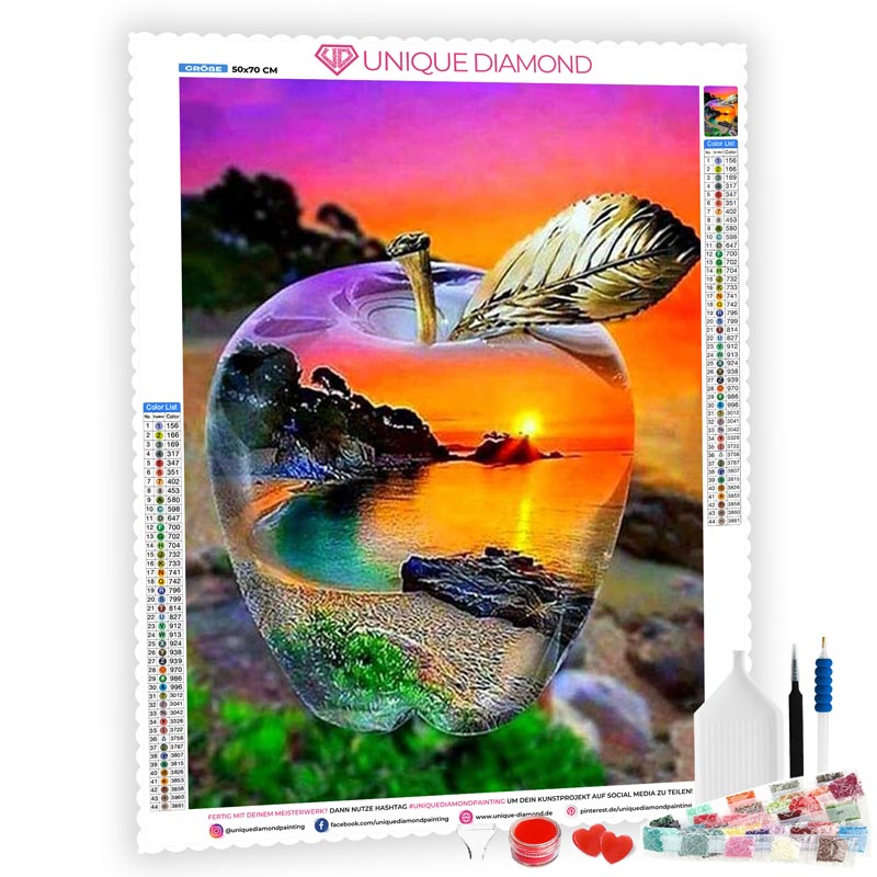 5D Diamond Painting transparenter Apfel am Strand - Unique-Diamond